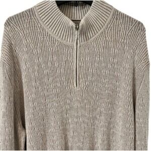 Tommy‎ Bahama 1/4 Zip Sweater Size XL Beige/Oatmeal Textured Diamond Cable Knit